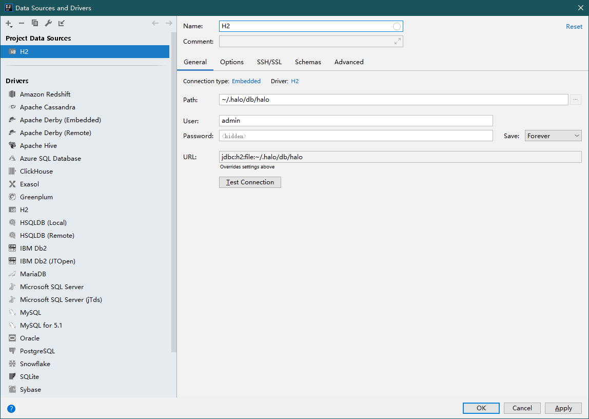 h2ideadatabase配置